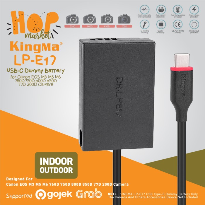 KingMa USB Type C Dummy Battery Adapter LP-E17 u/ Canon 760D 800D Etc