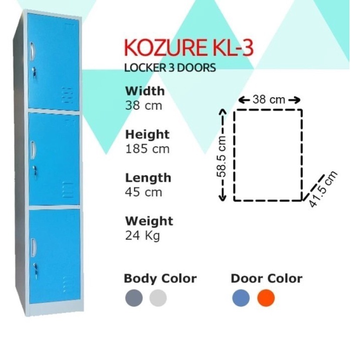 

SALE PROMO LOKER 3 PINTU LEMARI BESI LOCKER UK. 38X45X185 CM KOZURE KL3 ORANGE READYY