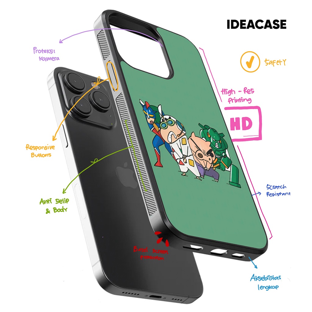 Hybrid Case Casing Softcase Iphone 16 15 14 13 12 11 X Xs Xr Pro Max Plus Mini Shinchan Squad BG1493