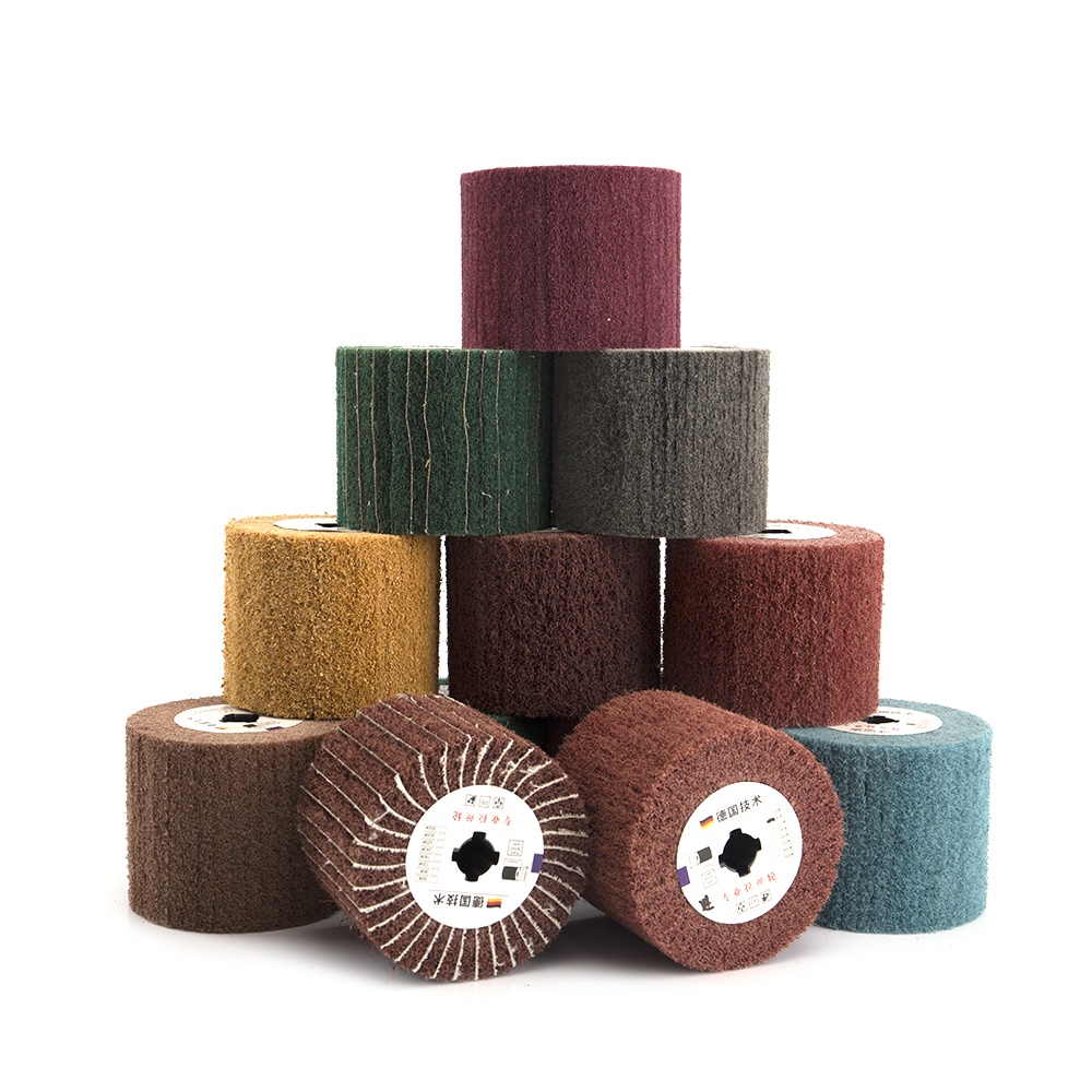 SIFANG Non-woven Nylon Abrasive Flap Wheel Brush Wire Drawing Polishing Burnishing Drum Wheel for St
