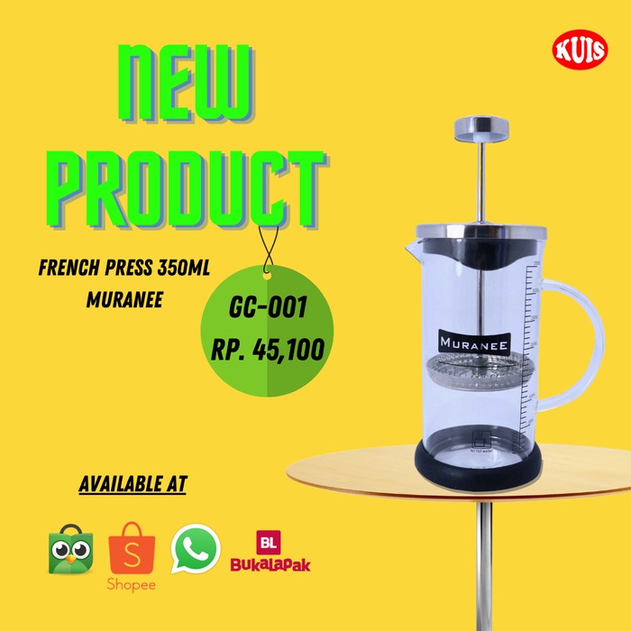 JTTOP" MURANEE FRENCH PRESS 350 ML GELAS TUTUP STAINLEES SHAKER KOPI DAN SUSU
