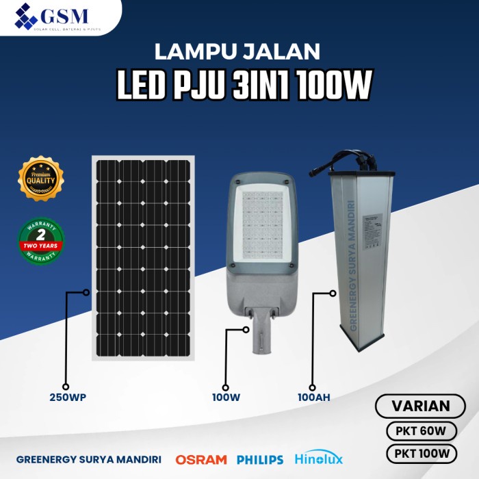 paket lengkap lampu jalan 60w 100w paket pjuts 100w 60w tiang 7/9 mtr