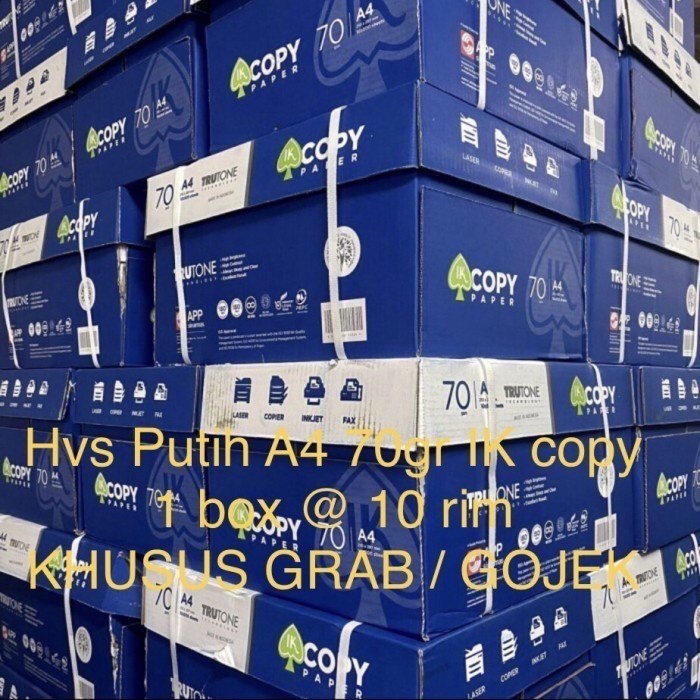 

Ready Stock Hvs Putih A4 70Gr Ik Copy ( 1 Box @ 10 Rim ) Khusus Grab/Gojek Cod