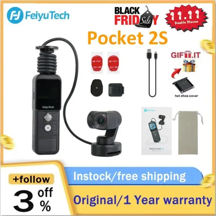 FeiyuTech Feiyu Pocket 2S 3-Axis Gimbal Camera Split Design Magnetic