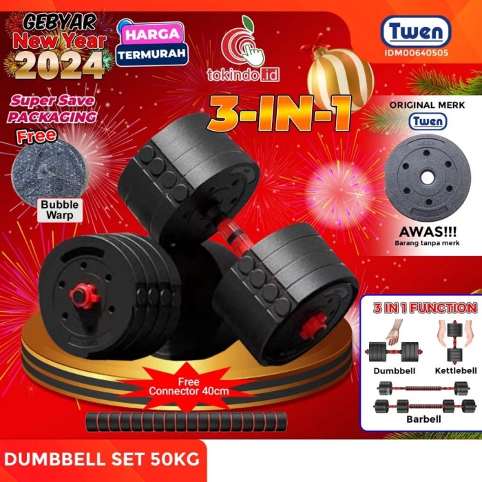 dumbbell set 50kg adjustable twen original Angkat beban barbel dumbel