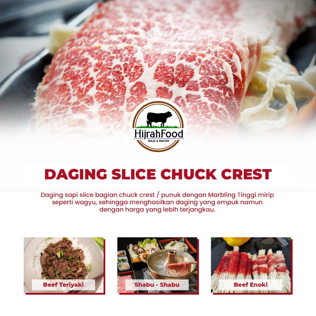 

Hijrahfood Daging Slice Chuck Crest AUS Beef Sukiyaki Yakiniku Premium 500 gram