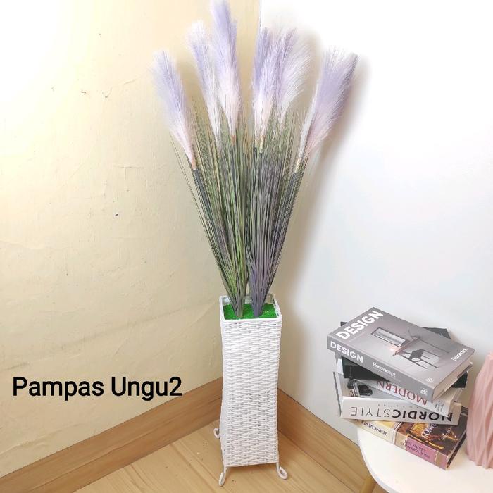 Viral Bunga Pampas Set Pot Sudut Artificial Hias Dekorasi Estetik Plastik Rotan Sintetis Packing