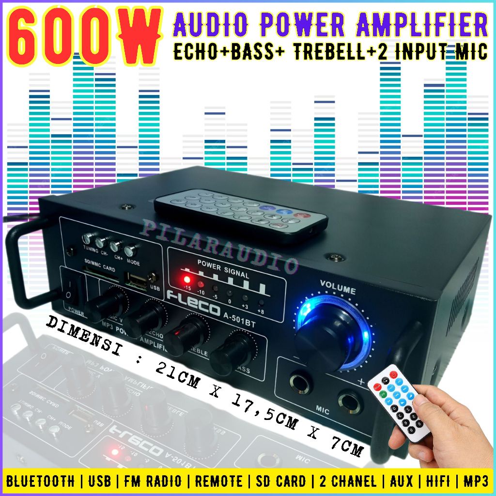 Power Amplifier FLECO A-501BT Amplifier Bluetooth MINI Fleco Audio Power A 501BT 600W Karaoke + Mp3