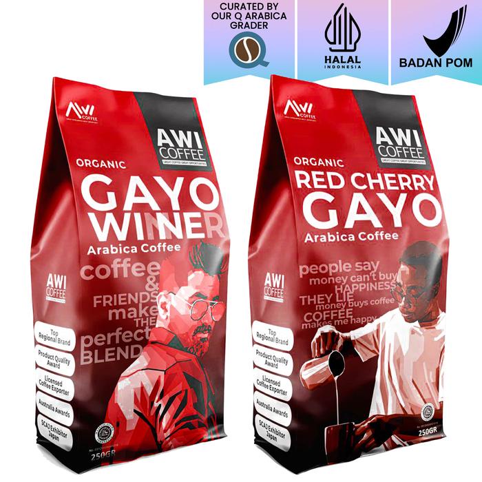 

Awi Coffee Gayo Winner 250Gr + Gayo Red Cherry @250Gr Arabica Kopi Aceh Cold Brew Espresso Good