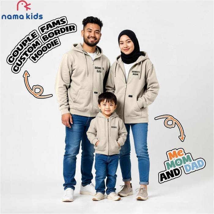 HOODIE ZIPPER CUSTOM BORDIR NAMA DEWASA DAN ANAK COUPLE KELUARGA SWEATER RESELETING BORDIR NAMA