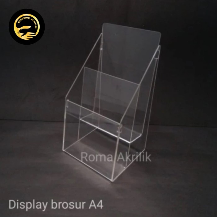 BARANG TERLARIS Acrylic tempat brosur/rak brosur meja 2mm 2 susun kertas A4