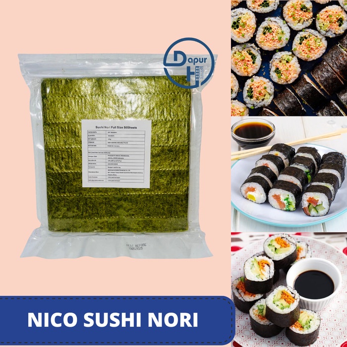 

SALE !!! NICO SUSHI NORI RUMPUT LAUT FULL SIZE 50 S NORI GIMBAB IMPORT LEMBAR RUMPUT LAUT.. READYY