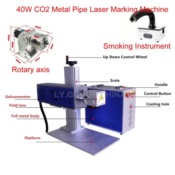 40W CO2 Metal Pipe Laser Marking Machine with Smoking Instrume and