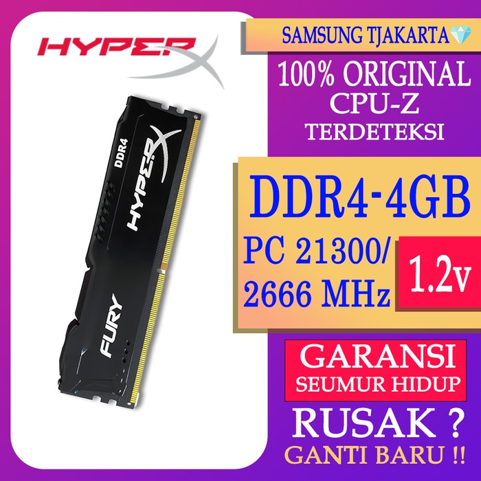 RAM KINGSTON HYPERX FURY DDR4 4GB 2666MHz 21300 GAMING RAM PC DDR4 8GB