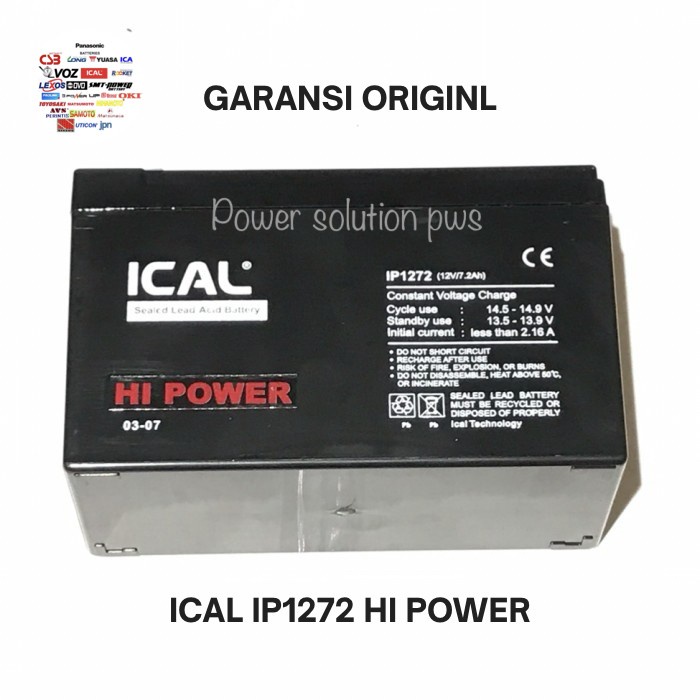 Accu Aki Baterai Batere Kering UPS ICA / Aki ICAL IP1272 12V 7.2Ah