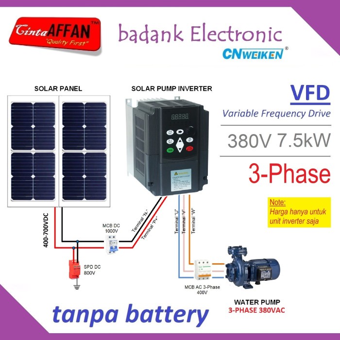 TERMURAH SOLAR WATER PUMP INVERTER 3-PHASE 7.5KW 10HP 16A OUTPUT 380VAC VFD BERKUALITAS