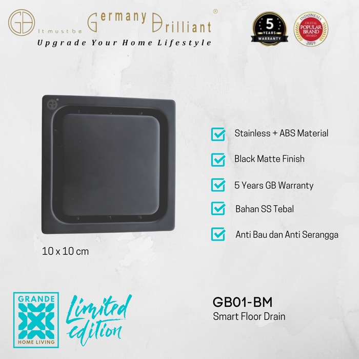 Germany Brilliant Smart Floor Drain Stainless Hitam BlackMatte GB01-BM