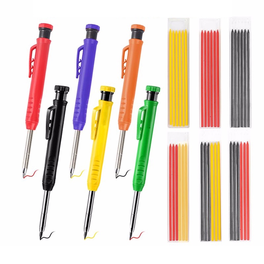 Solid Carpenter Pencil Set With Built-in Sharpener Mechanical Pencil Scriber Woodworking Pencil Mech