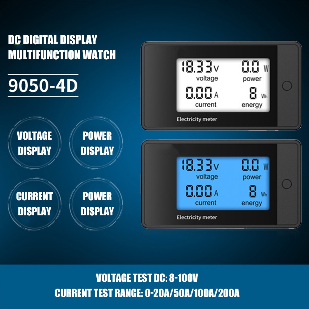 20A/50A/100A/200A Digital Meter DC8-100V Voltmeter Ammeter LCD 4-in-1 DC Voltage Current Power Energ