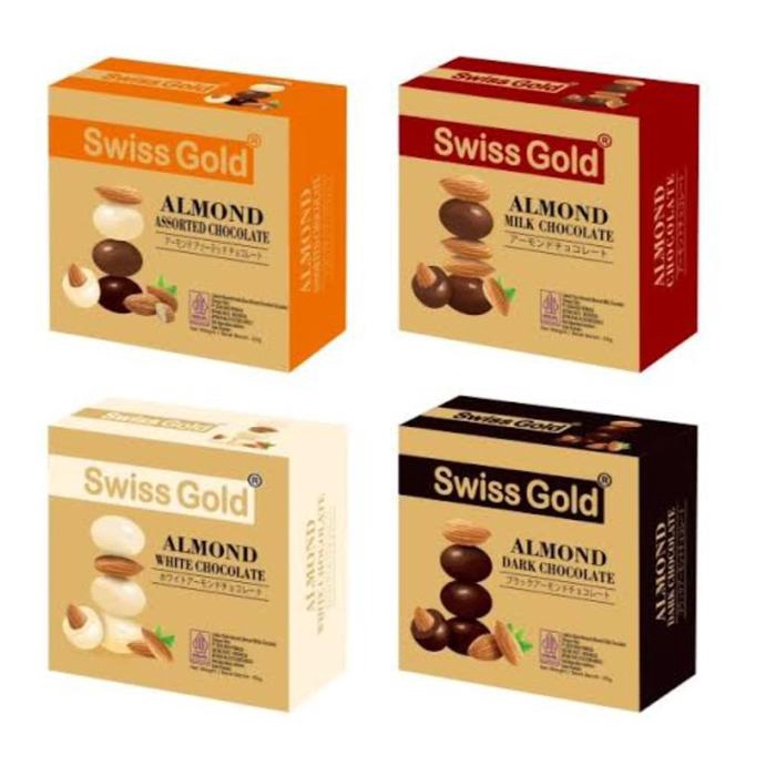 

SWISS GOLD Almond Assorted White Milk Dark Chocolate 65g HALAL