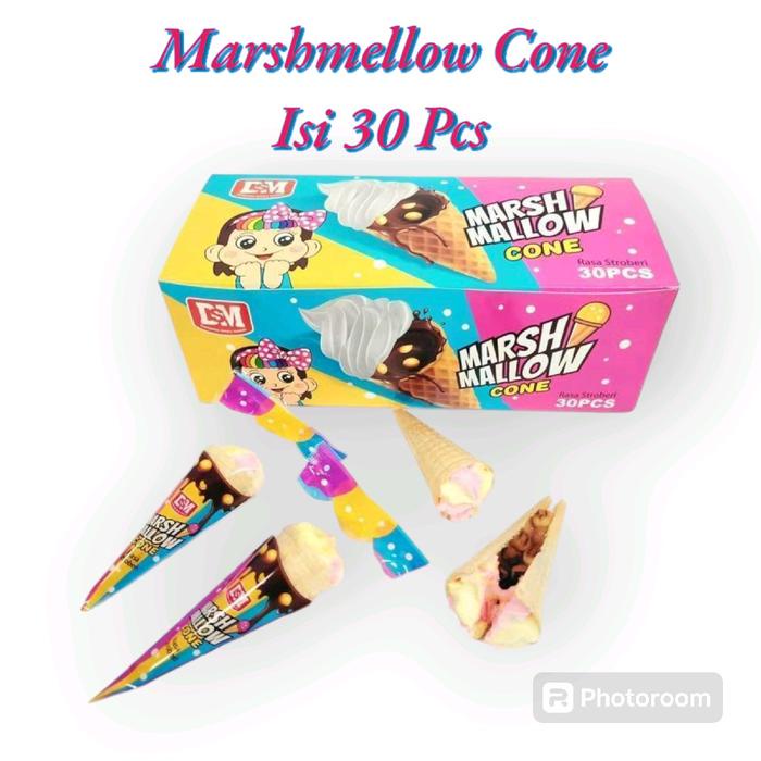 

Marshmellow Cone 30 pcs Bentuk ice cream marshmallow Wafers isi cokelat Cone Cemilan Food Snack