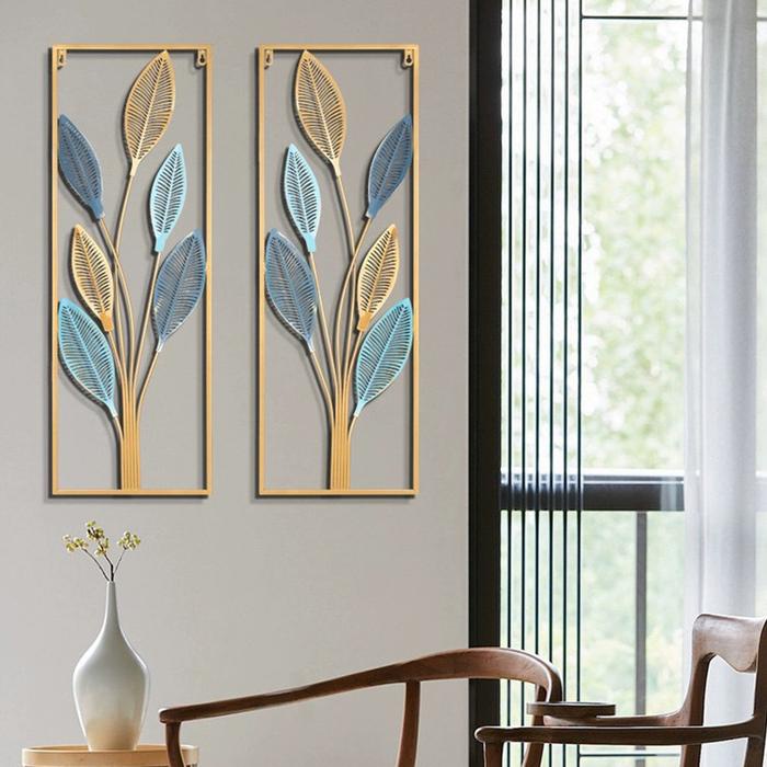 Produk Terbaru New Wall Decor Metal Gold Frame Daun Wall Decor Hiasan Dinding Pajangan Dinding Gold