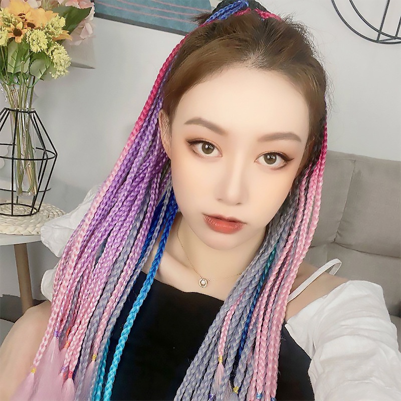 Rambut Palsu Kepang Model Gaya Afrika Warna Ombre Biru Ukuran 24 Inch Rambut Extension Kepang