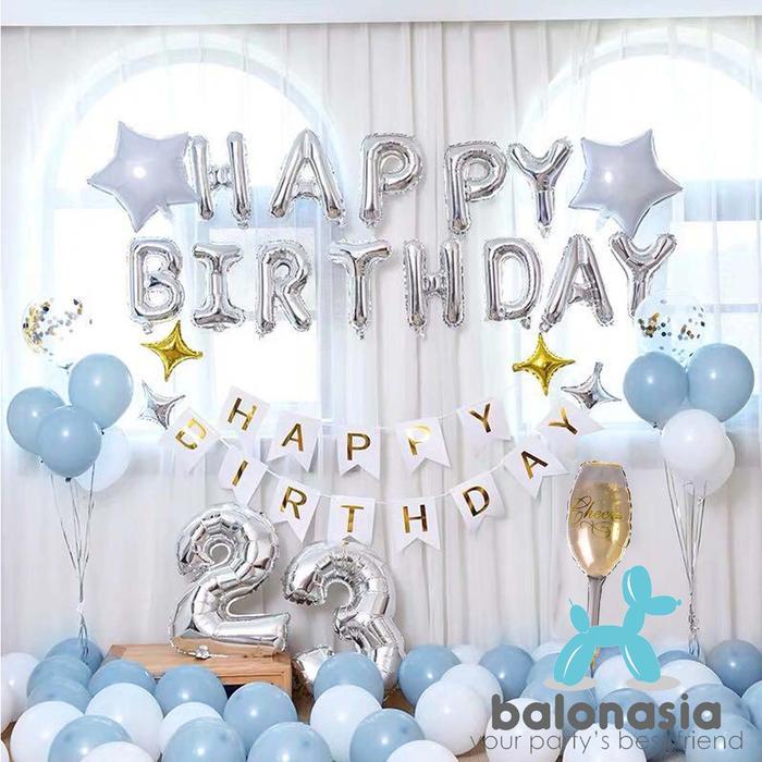 Balonasia Balon Grey and White Party Set Gold