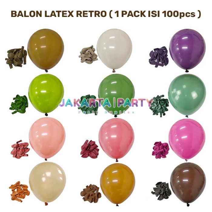 Balon Latex Retro 1 Pack 100 Pcs / Balon Latex Vintage / Balon Vintage