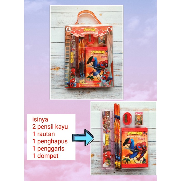 

paket alat tulis study set dan dompet karakter spiderman Kode 778