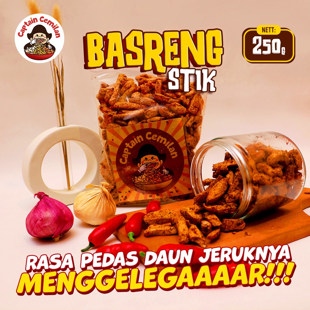 

250gr - Basreng Stik PEDAS DAUN JERUK Captain cemilan