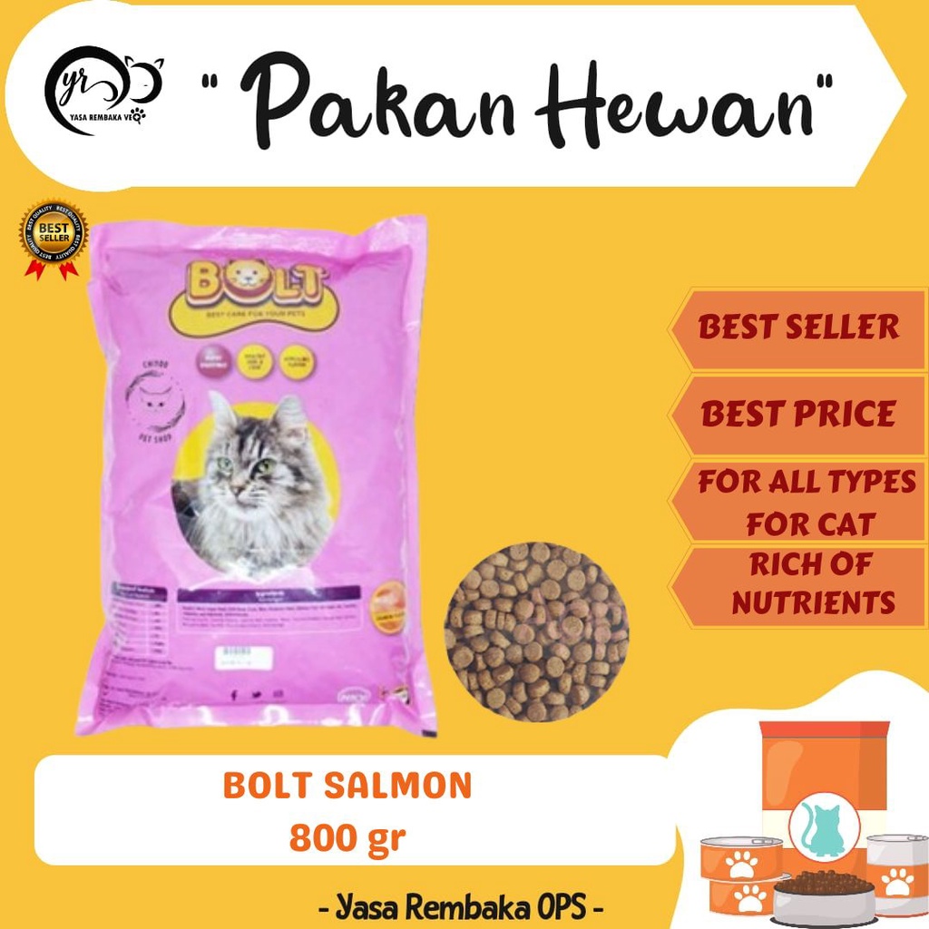 

BOLT SALMON All Varian (Repack) 1 kg, 800 gr, 500 gr - Makanan Kering Kucing Rasa Salmon