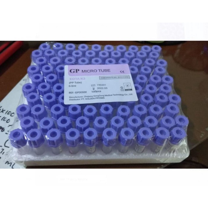JTTOP" TABUNG EDTA 0.5ML GP MICRO TUBE EDTA K3 0,5 ML MICROTAINER EDTA