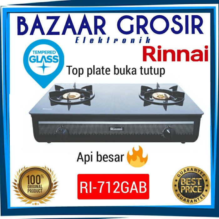 PROMO RINNAI KOMPOR GAS KACA 2 TUNGKU RI-712GAB RI 712 GAB RI712GAB