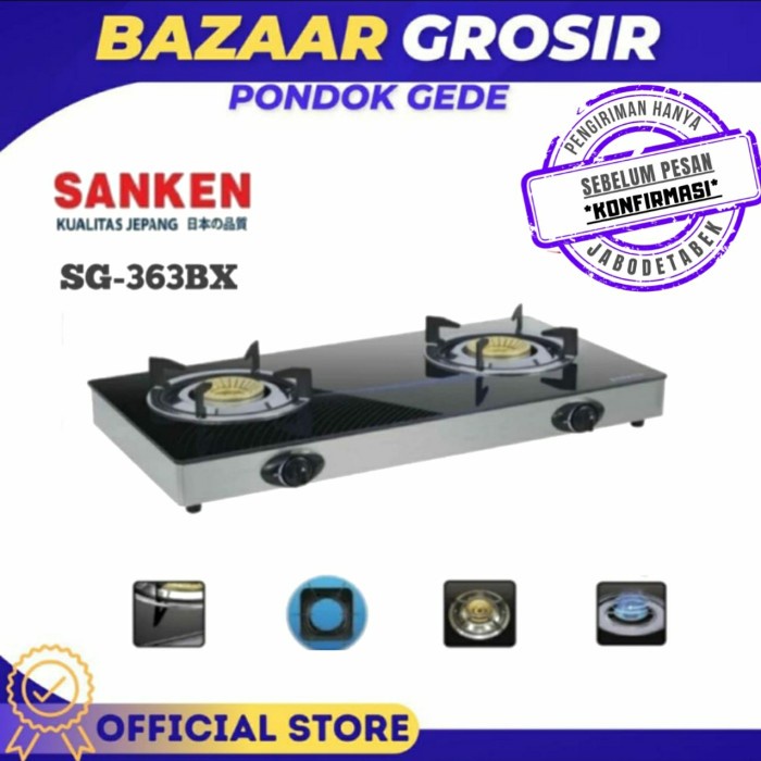 BISA E-FAKTUR KOMPOR 2 TUNGKU SANKEN SG 363 BX / SG363BX / SG-363BX - TEMPERED GLASS