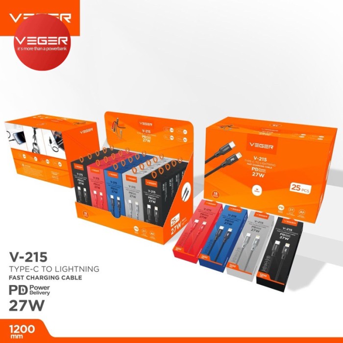 JAYAmart- Kabel VEGER V215 USB-C to LIGHTNING / Kabel data VEGER V215 27W PD TYPE C to LIGHTNING