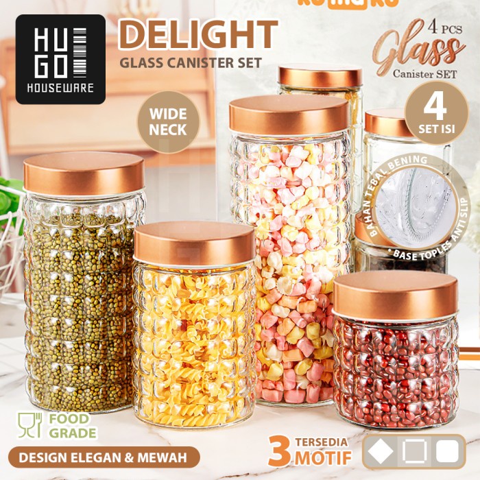 HUGO Toples Kaca Set 4 Pcs Toples Kue Kerupuk Toples Lebaran Hampers