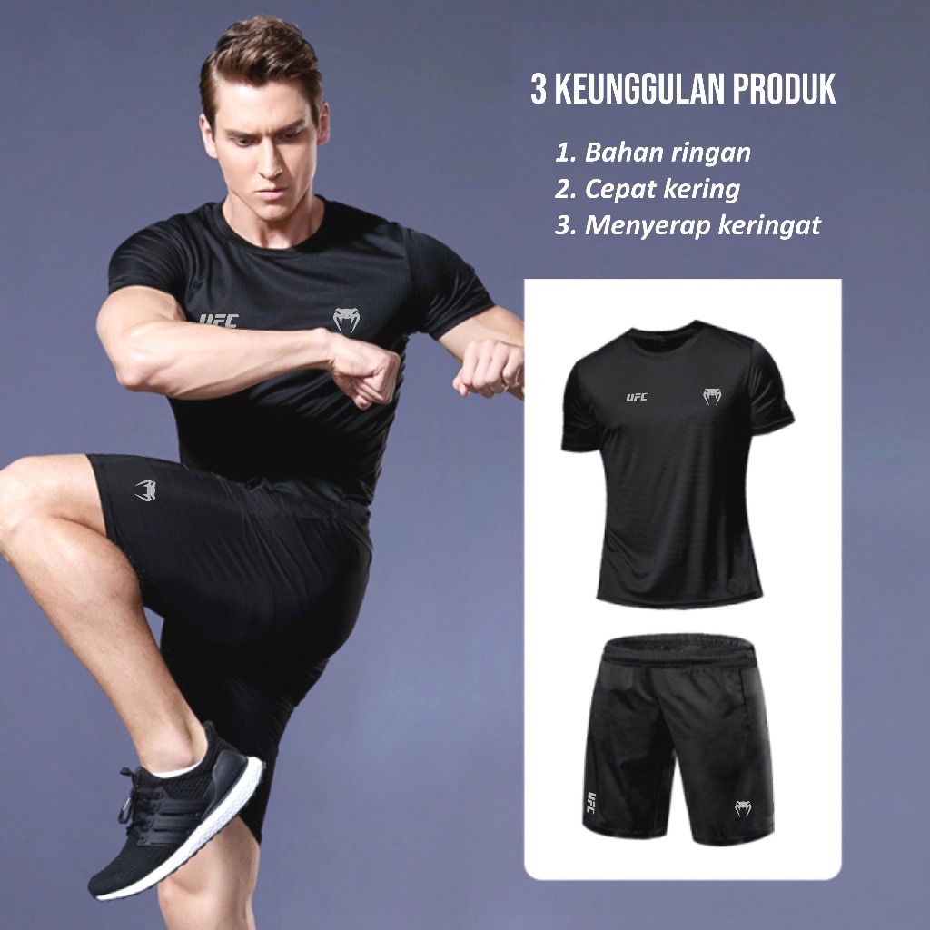 Setelan Olahraga Pria UFC Dryfit 1 Set Baju Jersey Sport