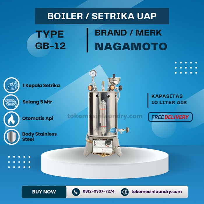 Setrika Uap Otomatis Boiler Nagamoto Kapasitas 10 liter Paket Komplit Selang Setrika DiskonJual