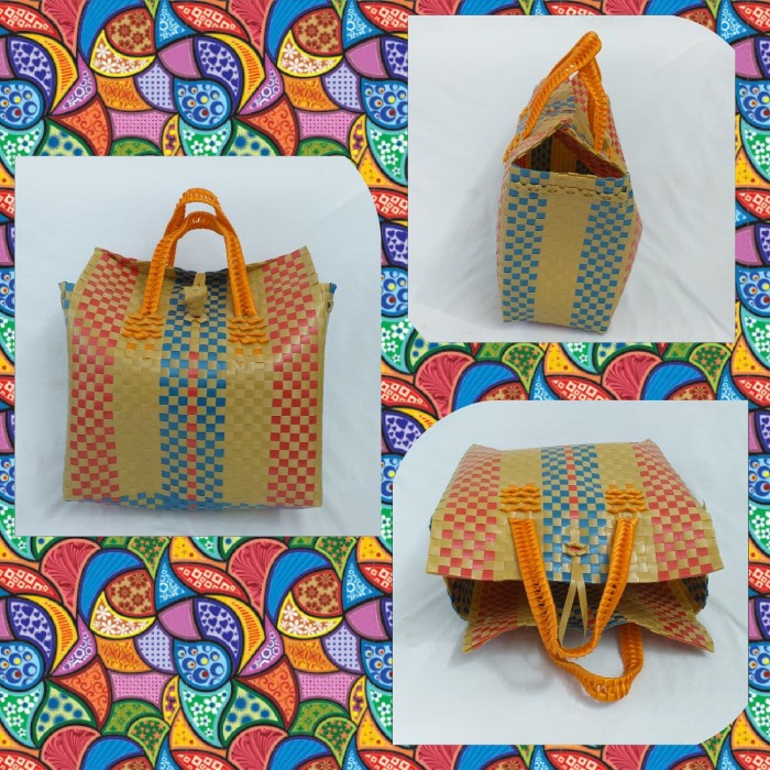 ADT- Keranjang Belanja Anyaman Plastik+Tutup/Tas Pasar/Kantong Belanja