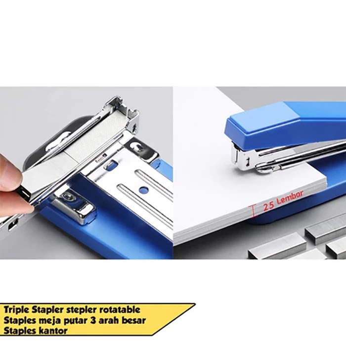 

iK! Triple Stapler stepler rotatable/ Staples meja putar 3 arah besar/ Staples kantor/stapler max