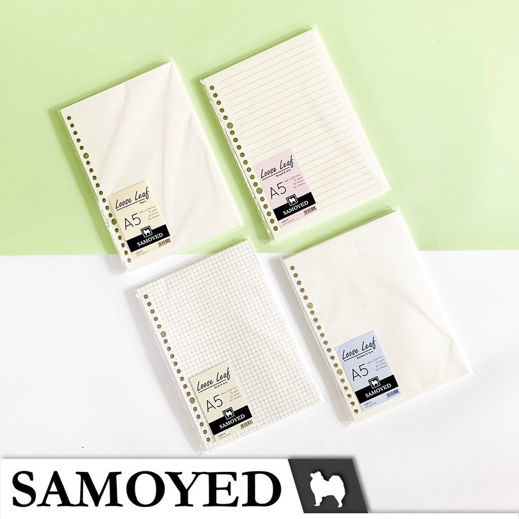 

IK! Loose Leaf A5 , 20 Holes isi 60 Lembar Samoyed LL-11 Plain Ruled Grid Dotted Polos Garis Kotak