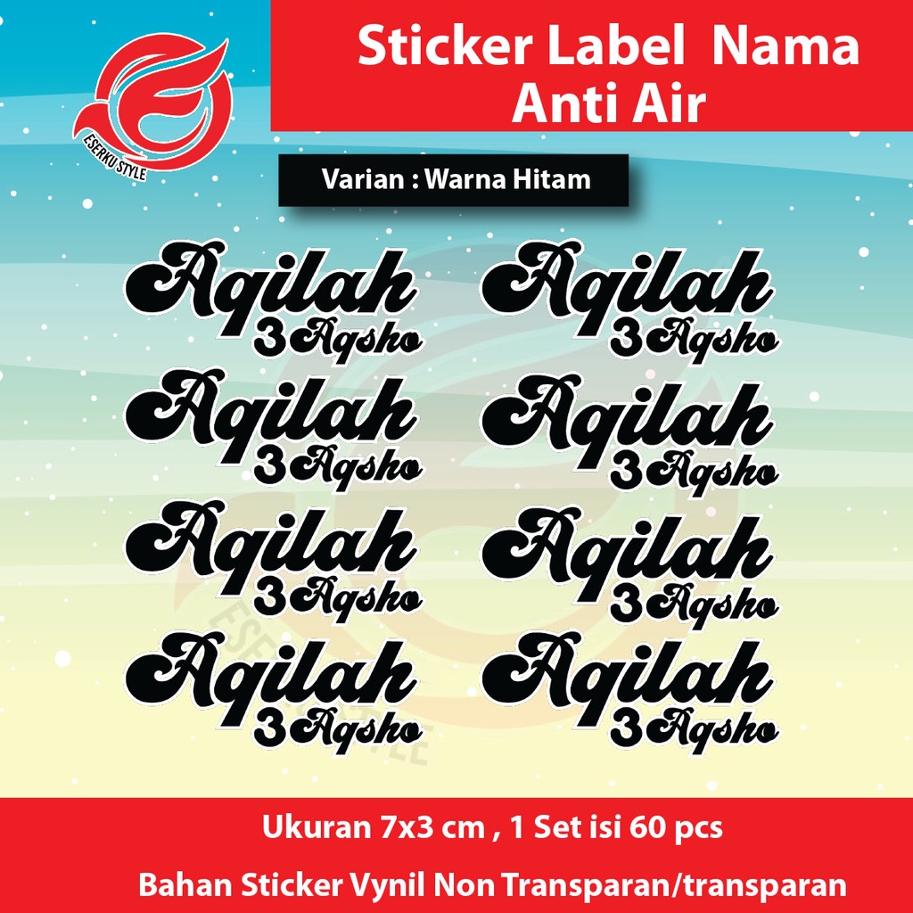 

IK! Stiker Anti Air Nama Anak - Custom Text (Per Pack Isi 60 pcs)