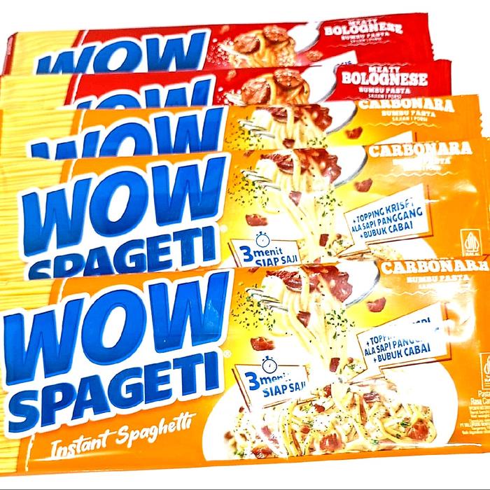 

Ready Wow Spageti Instant Paket 5 Pcs Mie Pedas Makanan Noodles Food Spaghetti Spicy Goreng Pop Mi