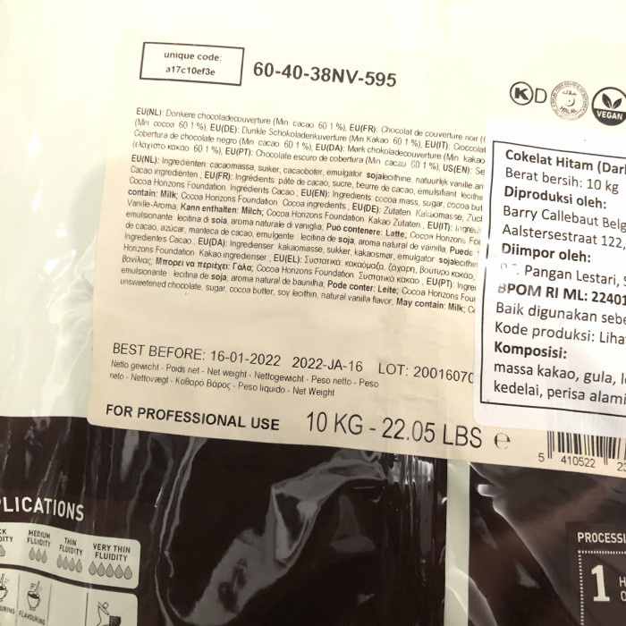 

HJK Chocolate Couverture Callebaut 60% 100 gram