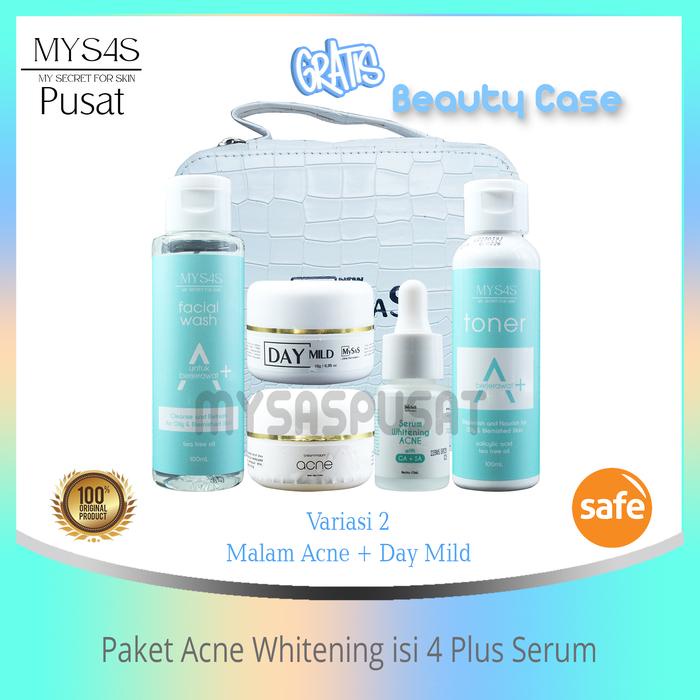 mysas skincare paket acne whitening isi 4 plus serum whitening acne