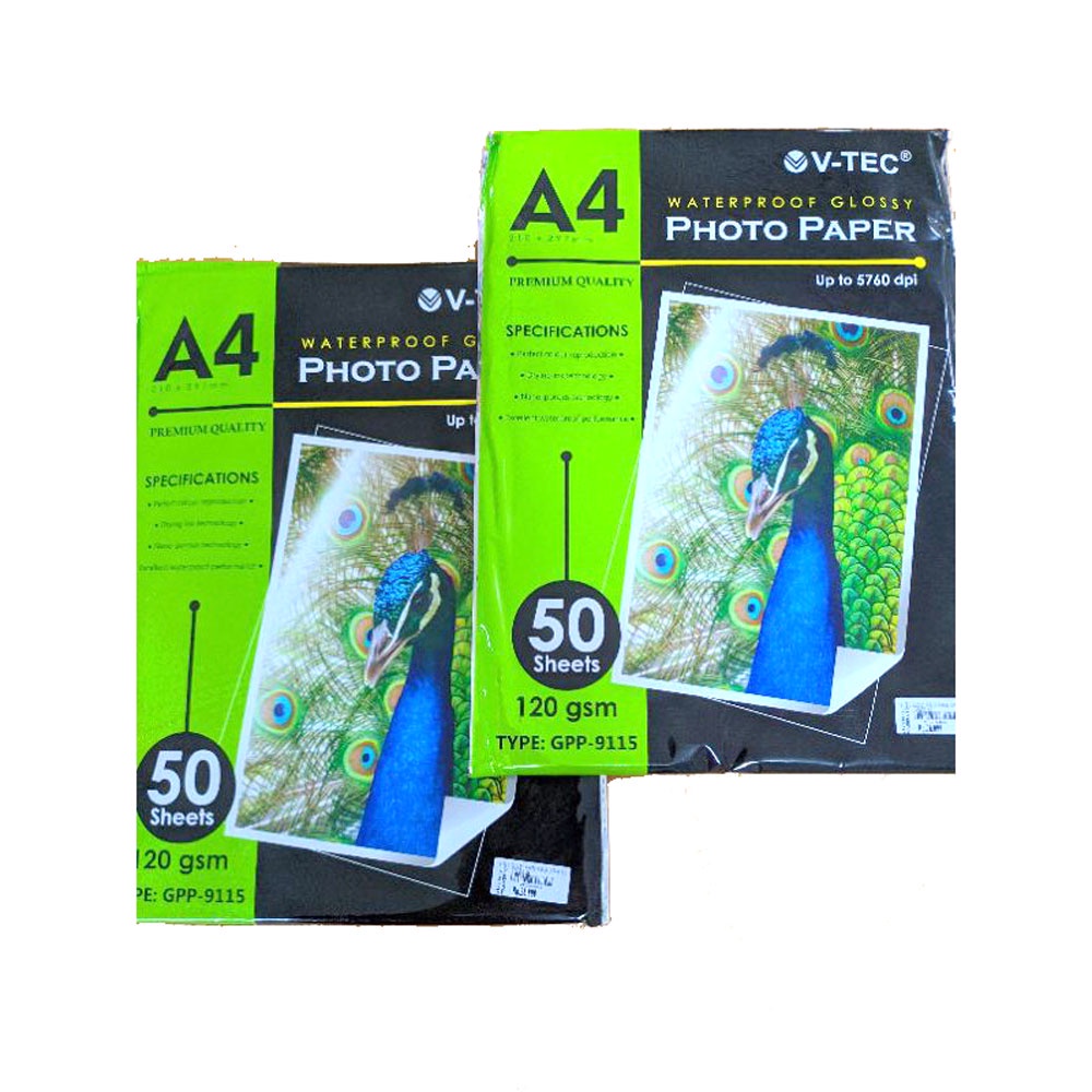 

IK! (1 PACK = 50 LMBR) Kertas Glossy Photo Paper V-Tec A4 120 gsm gpp-9115
