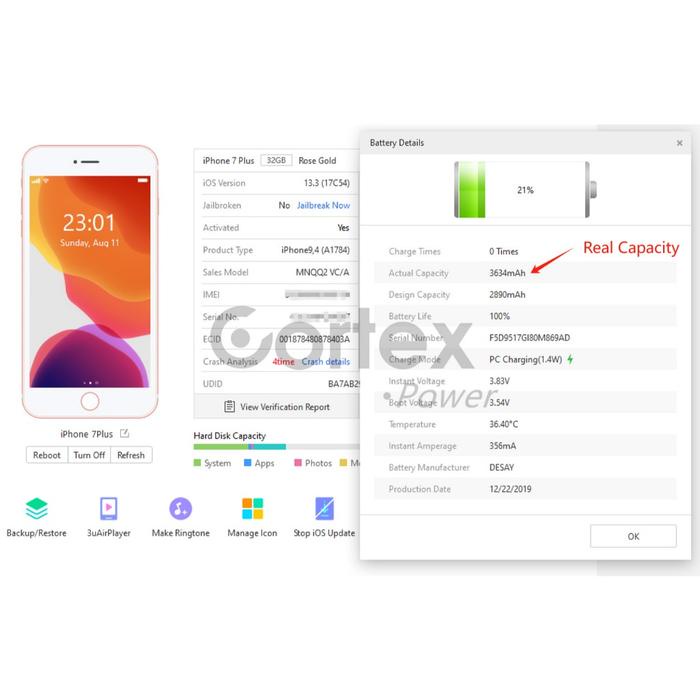 Laris Cortex Power Baterai Iphone 8Plus / 8+ / 8P Double Power Ic High Capacity Batre Batrai