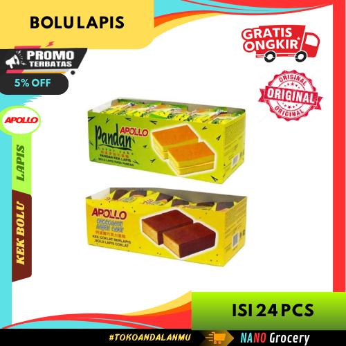 

Apollo Kek Lapis Pandan/Coklat Isi 24 Pcs 100% Enak Bolu Lapis