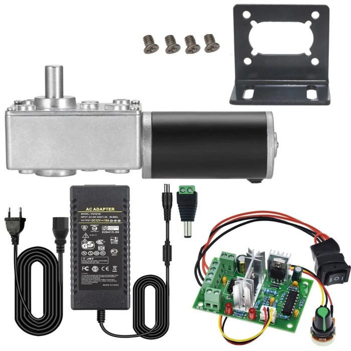 DC12V 24V DC MOTOR + BRACKET + GOVERNOR + POWER SUPPLY WORM GEAR